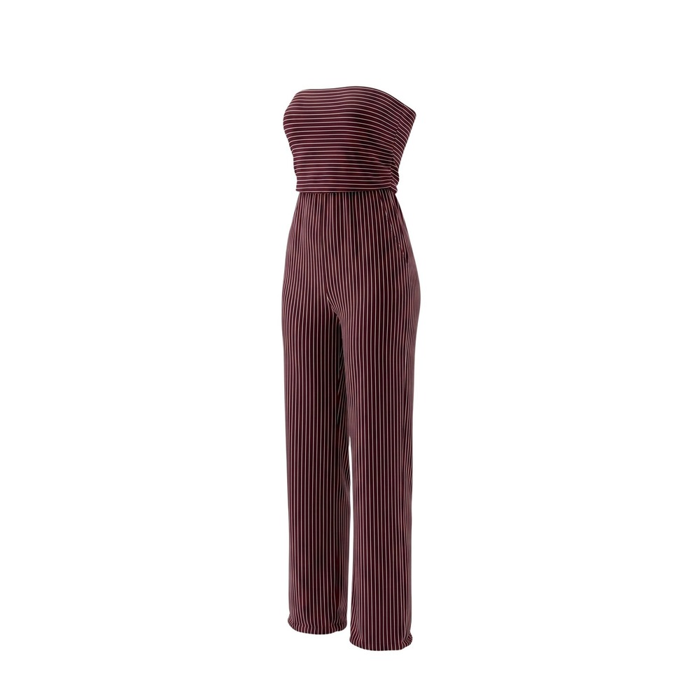 Altar'd State Jumpsuit Burgundy Pinstripe Strapless Wide Leg Pockets - Small